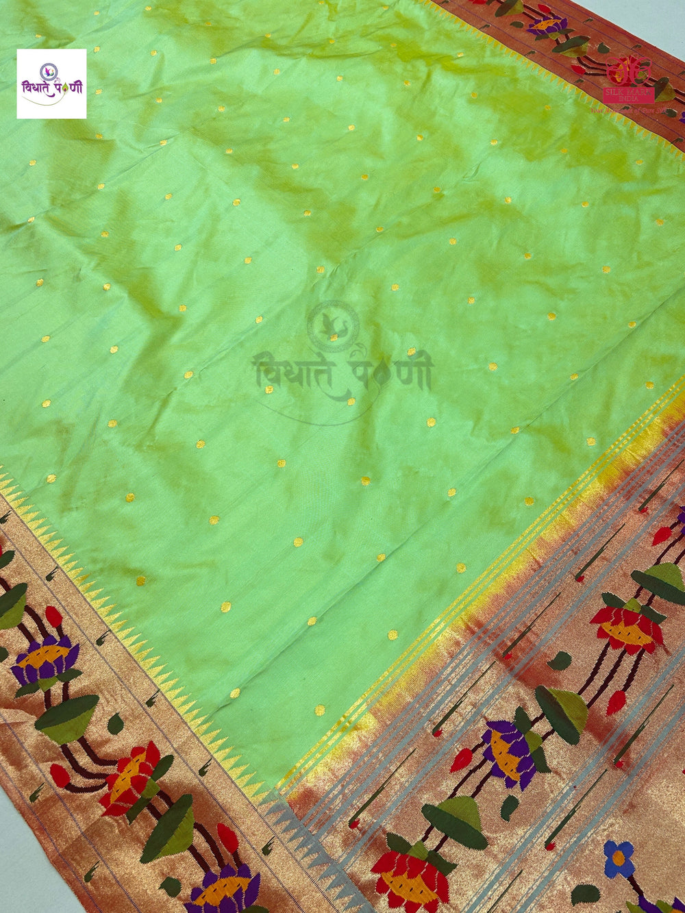 Handloom Pure Silk Lotus Paithani Saree- Pastel Green