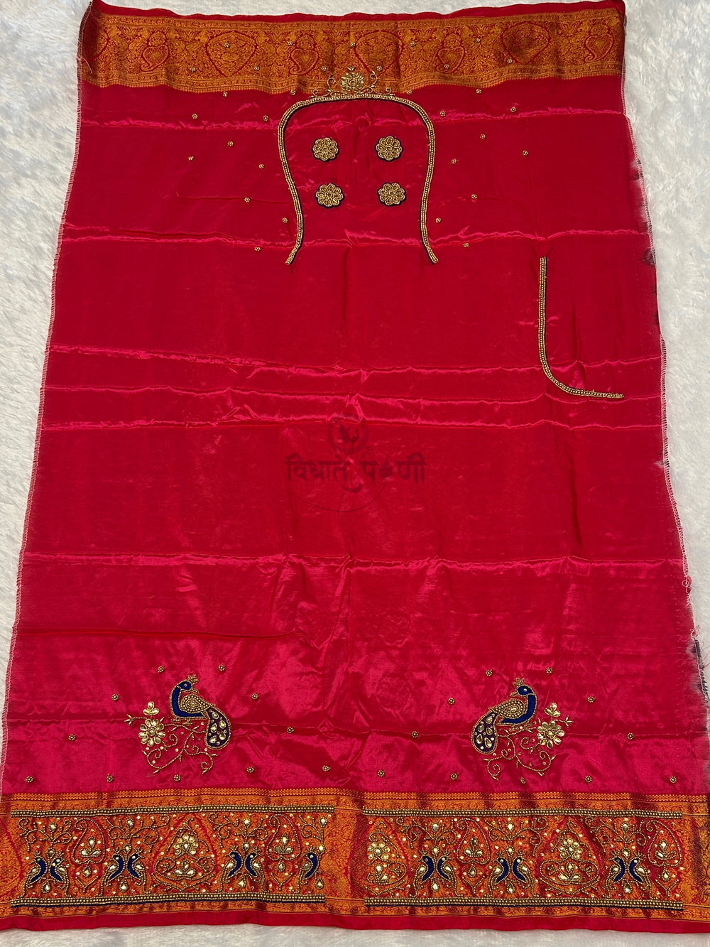 Gadhwal Semi Paithani Saree - Designer Work Blouse - Red-Pink Mix