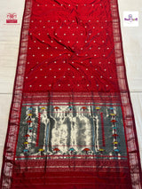 Marron Vintage Handloom Pure Silk Silver Zari Paithani Saree - Tawa Pallu — full saree draped and laid flat — Vidhate Paithani, Yeola