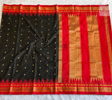 Traditional Pure Silk Irkal Butta Sarees- Temple Border - Black