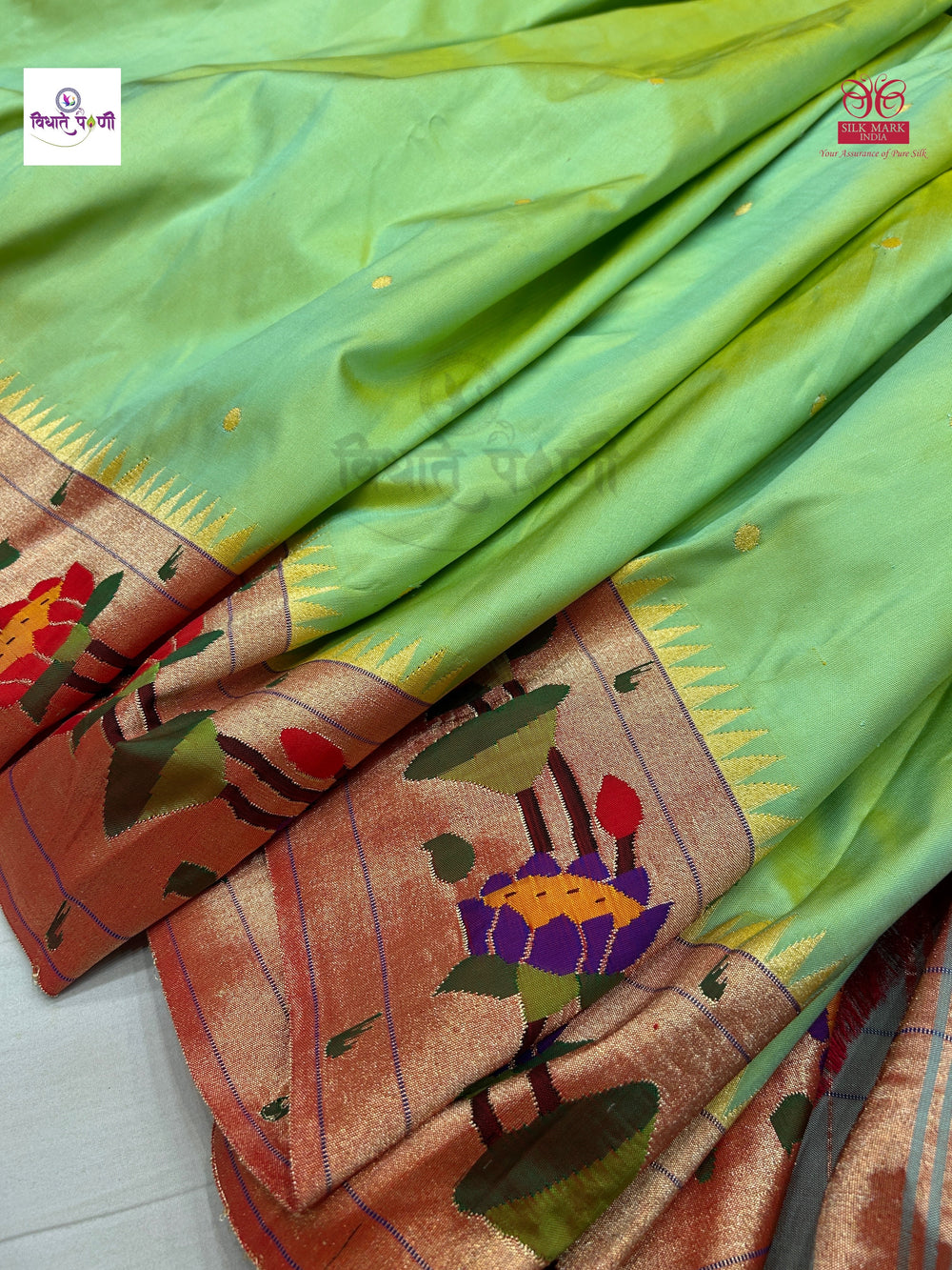 Handloom Pure Silk Lotus Paithani Saree- Pastel Green