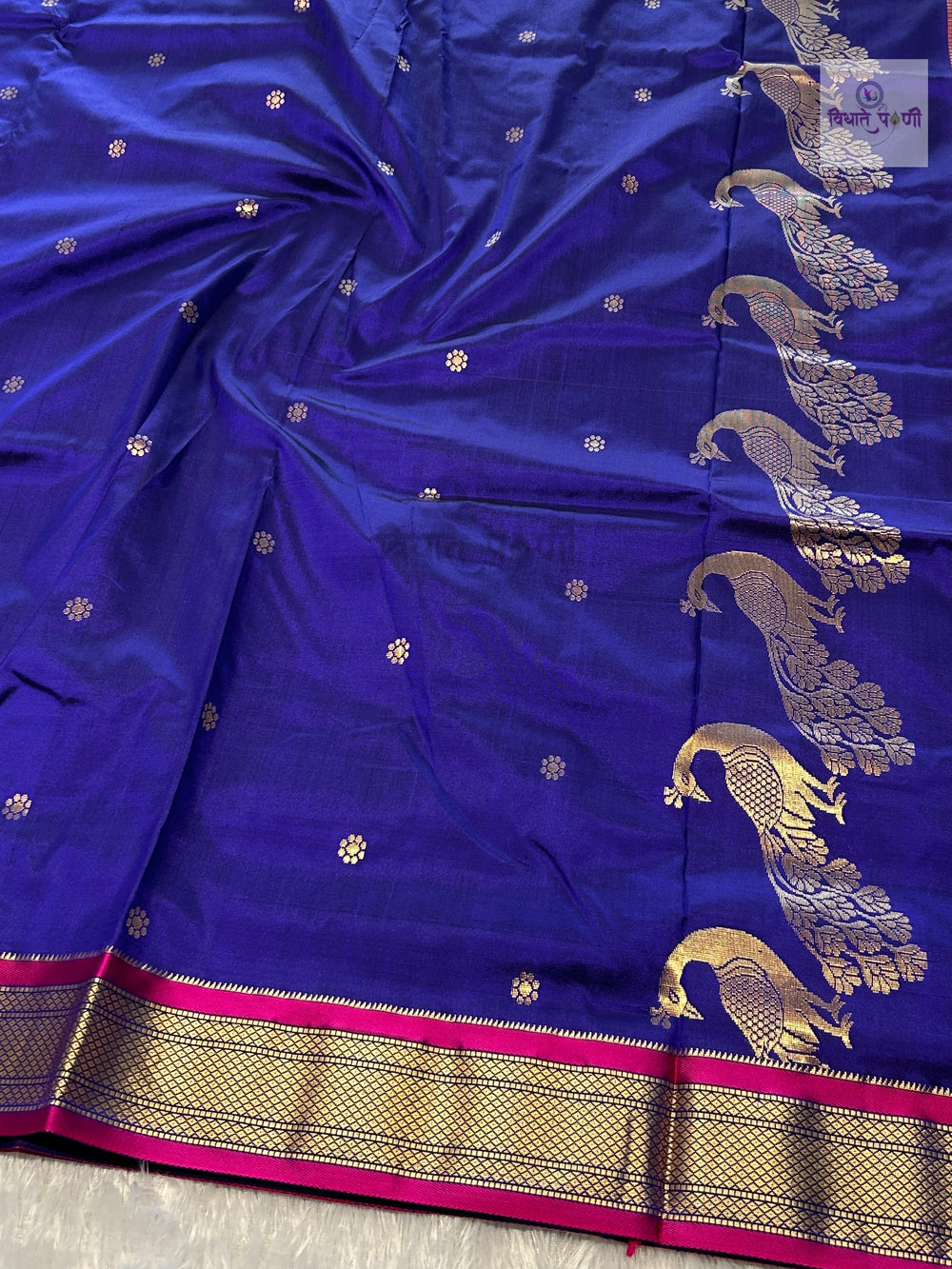 Powerloom Pure Silk Nauvari Paithani Saree- Blue