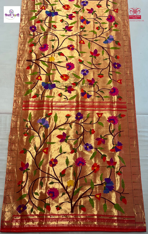 Handloom Pure Silk All Over Brocade Paithani Saree- Golden Tissue