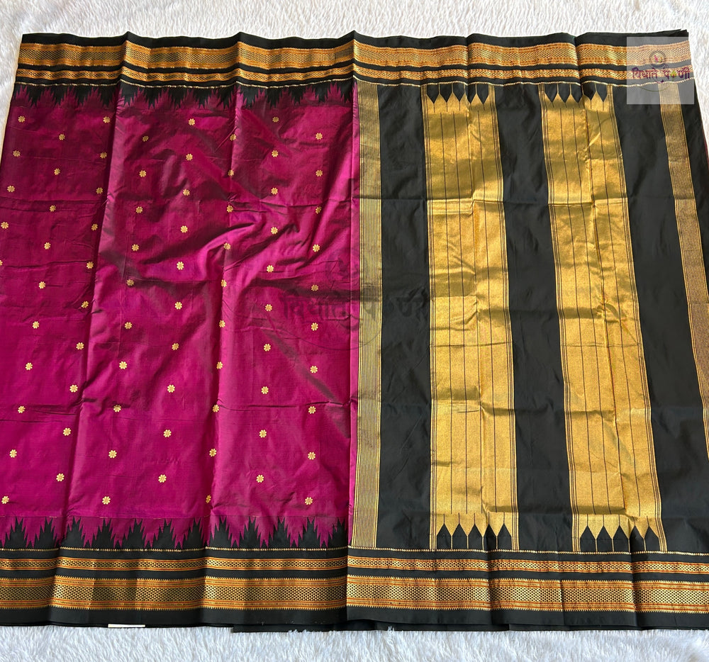 Traditional Pure Silk Irkal Butta Sarees- Temple Border - Magenta