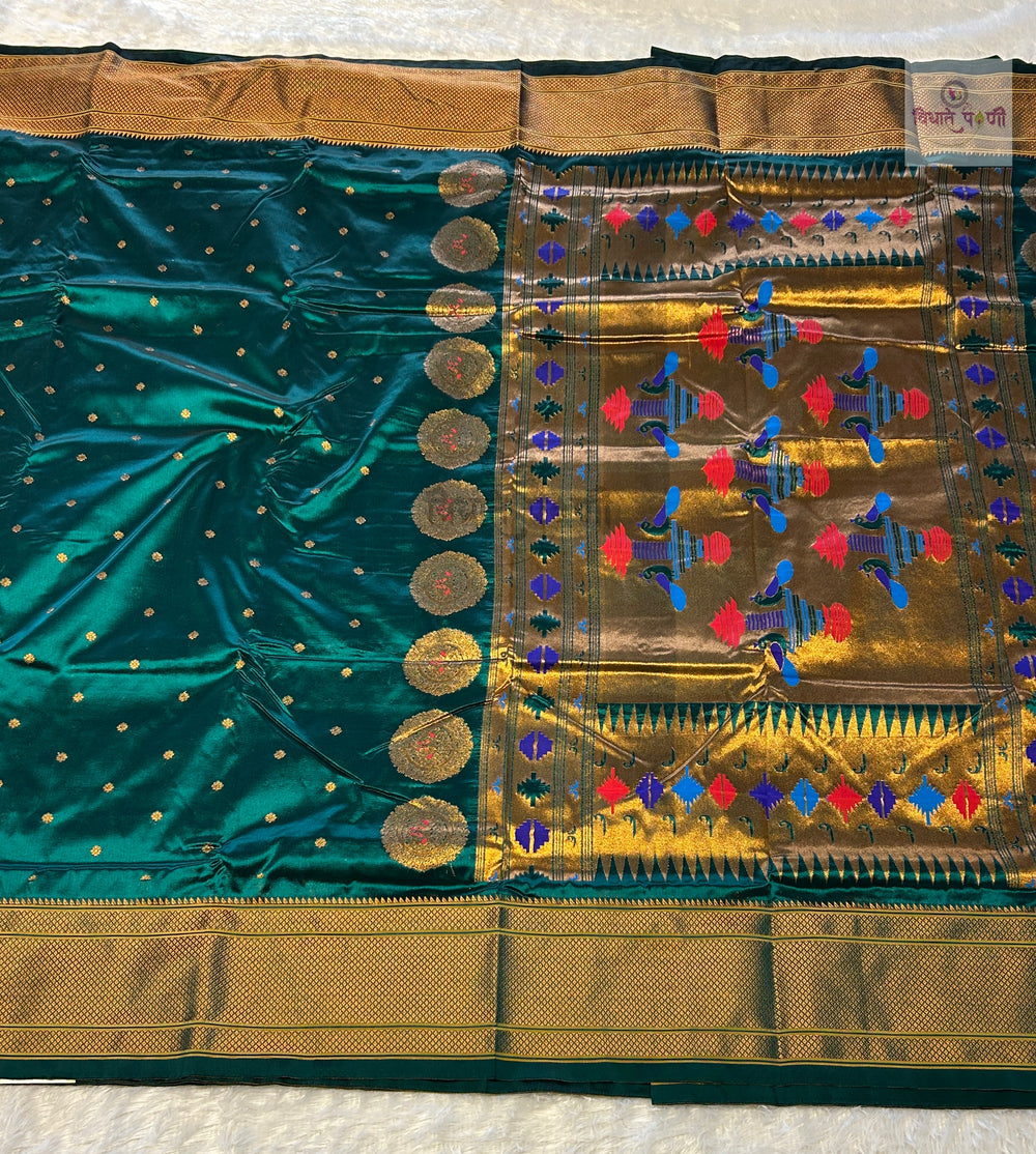 Kalanjali Soft Silk Paithani Saree - Rama Green