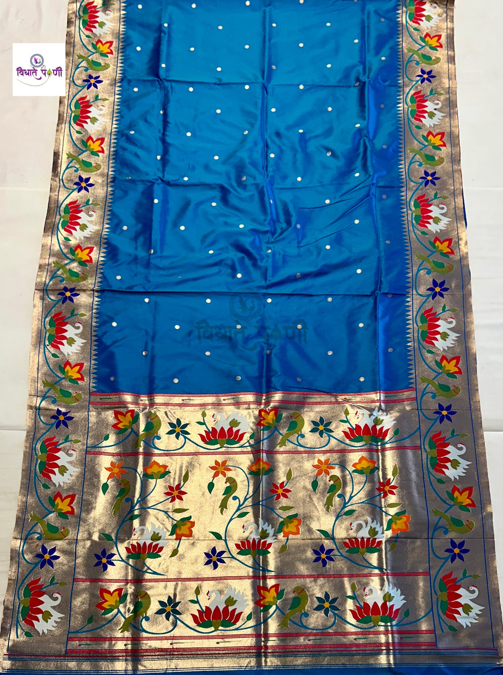 Soft Silk Lotus- Swan Paithani Saree- Sea Blue