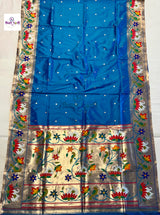 Soft Silk Lotus- Swan Paithani Saree- Sea Blue