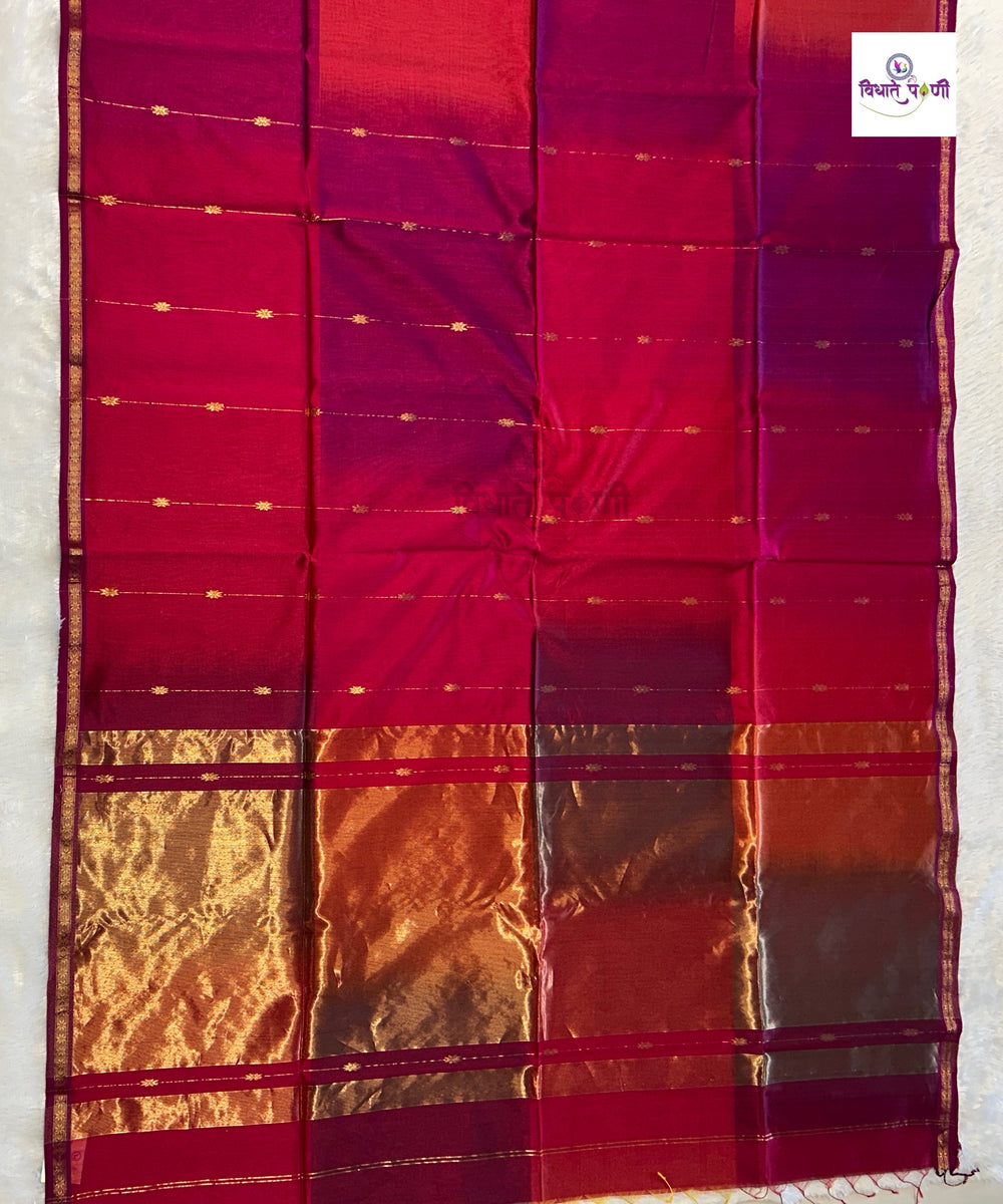 Handloom Pure Silk by Cotton Maheshwari Sarees- Stripes