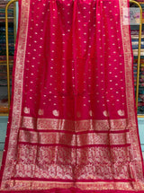 Peshwai Soft Silk Saree- Hot Pink — full saree draped and laid flat — Vidhate Paithani