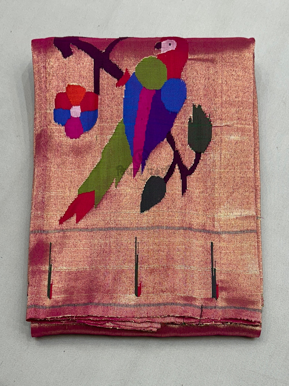 Handloom Pure Tissue Paithani Blouse Piece - Parrot