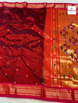 Marron Handloom Pure Silk Double Pallu Paithani Saree — full saree draped and laid flat — Vidhate Paithani, Yeola