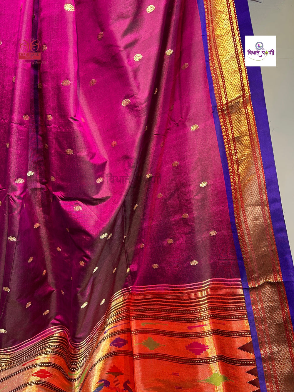 Handloom Pure Silk Double Pallu Paithani Saree - Dark Magenta