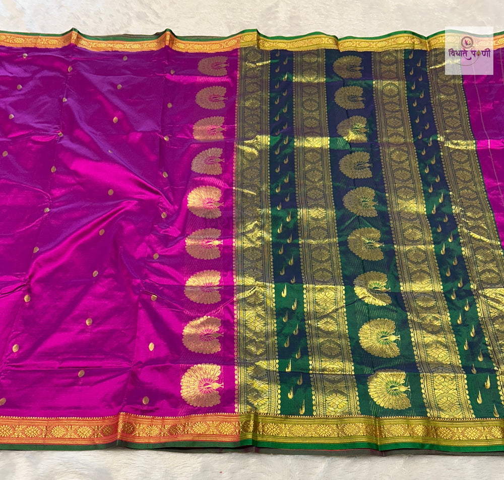 Jijamata Single Ply Pure Silk Saree- Magenta