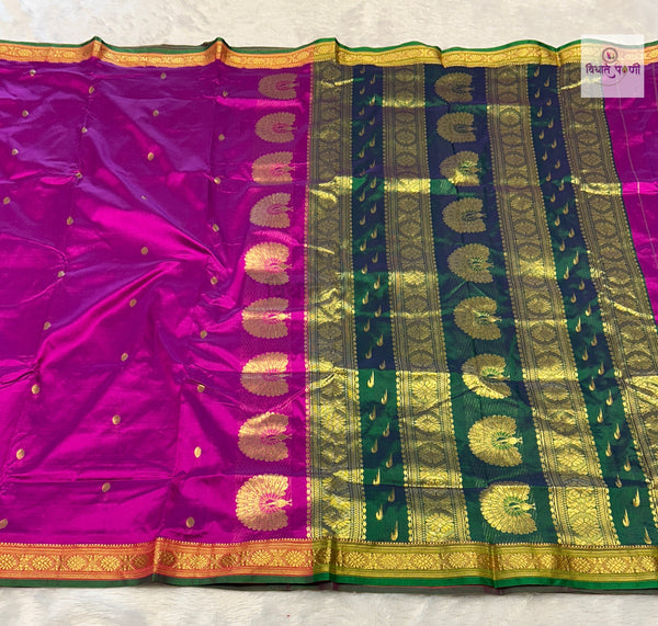 Jijamata Single Ply Pure Silk Saree- Magenta