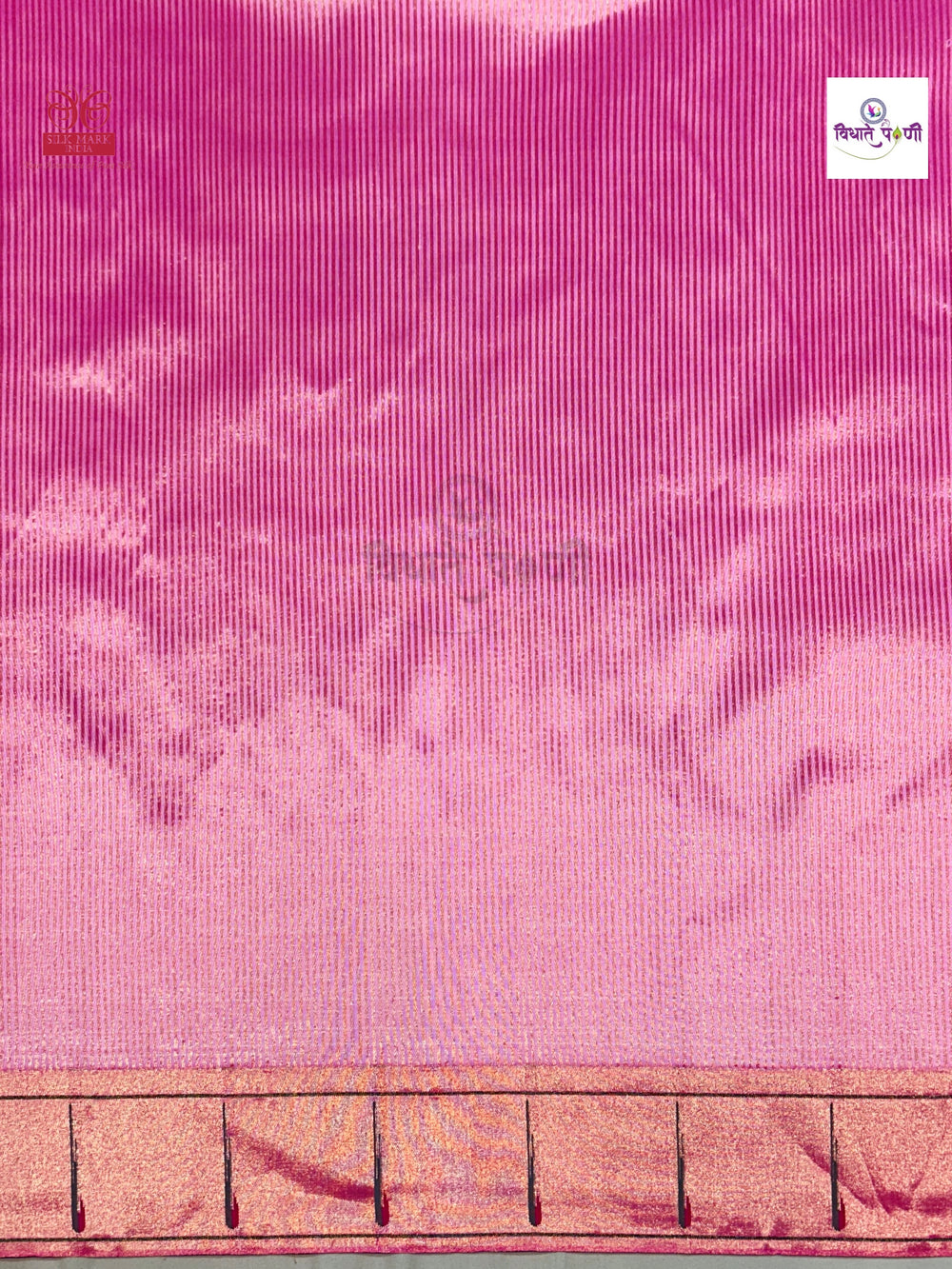 Handloom Pure Silk Single Munia Paithani Saree - Stripes - Pastel Pink