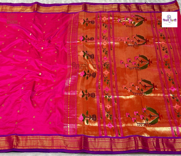 Vintage Handloom Pure Silk Asawali Paithani Saree - Pink