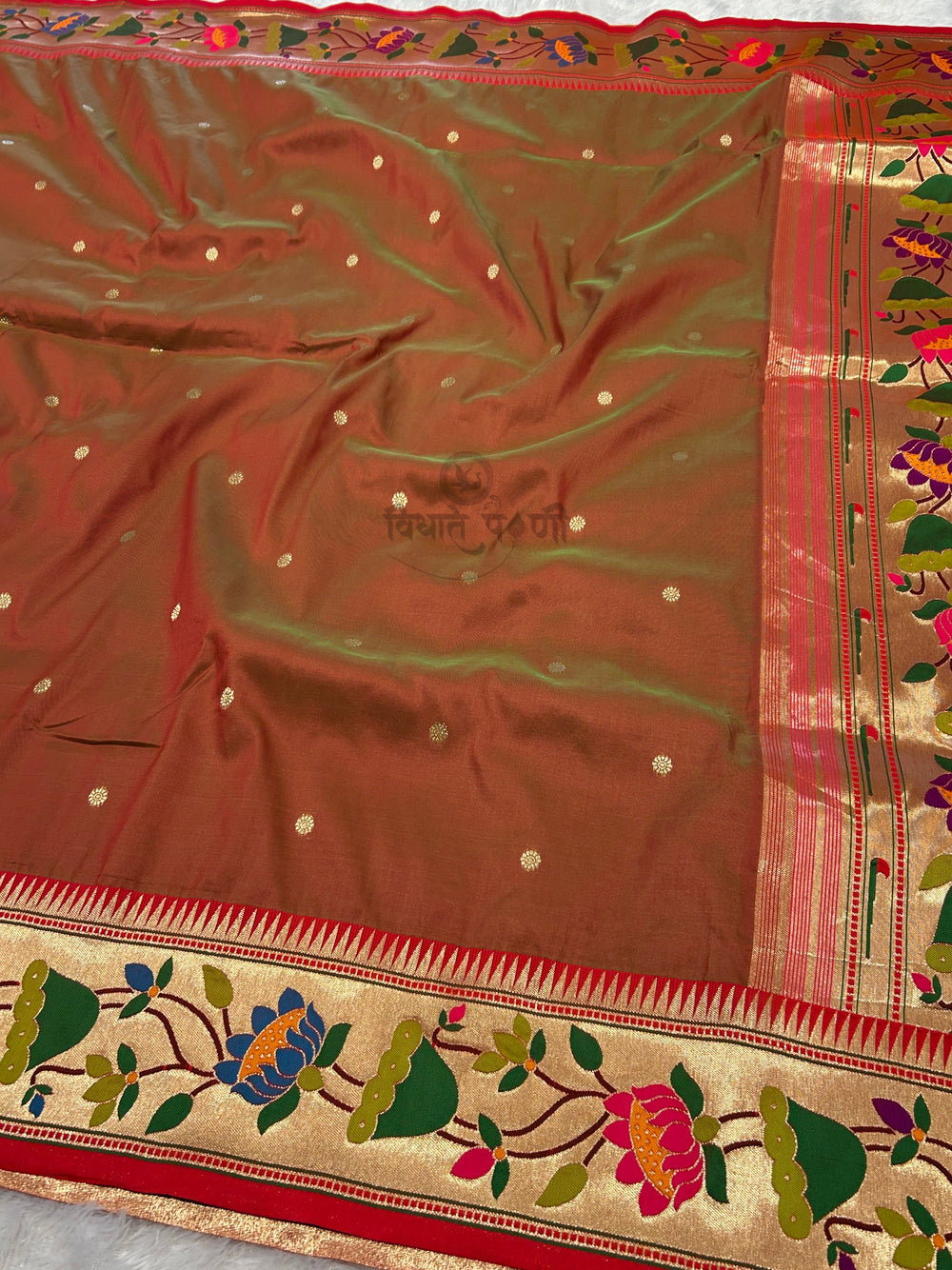 Lotus Border Soft Silk Paithani Sarees - Anjeri
