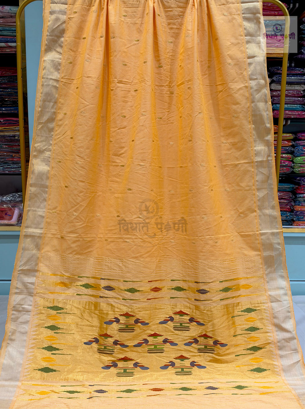 Handloom Pure Cotton Paithani Saree- Double Pallu- Peach