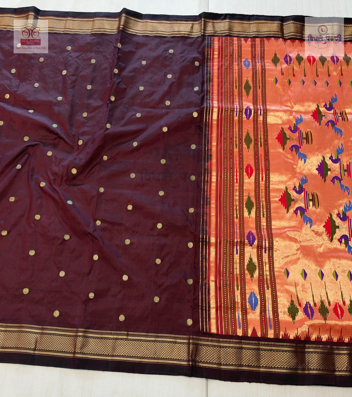 Handloom Pure Silk Double Pallu Paithani Saree - Maroon