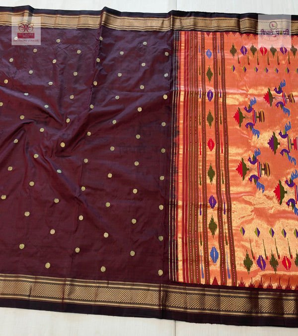Handloom Pure Silk Double Pallu Paithani Saree - Maroon