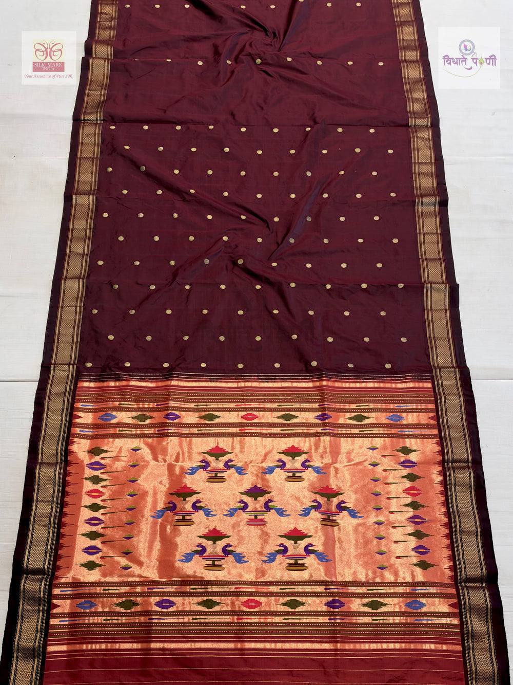 Handloom Pure Silk Double Pallu Paithani Saree - Maroon