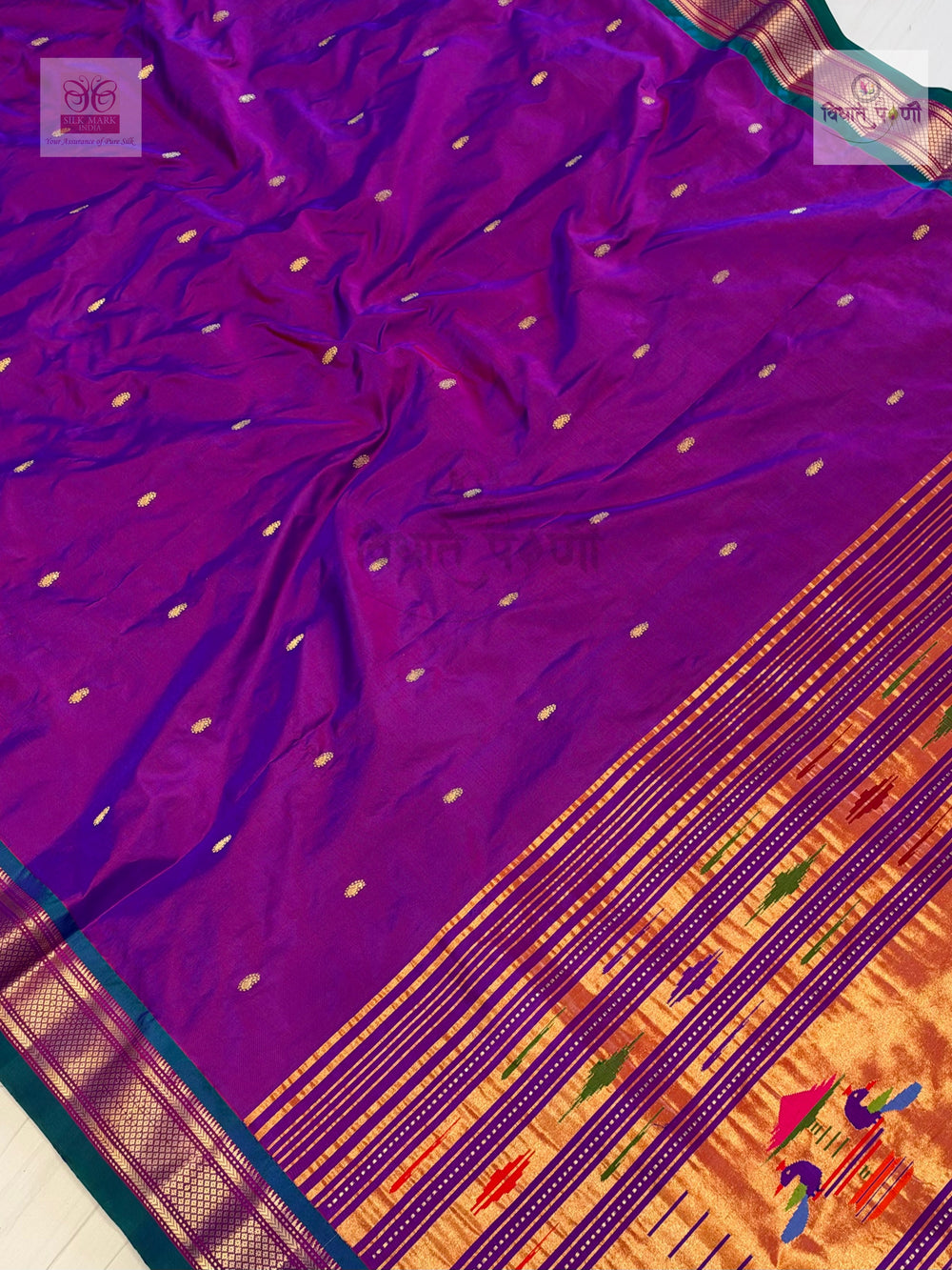 Handloom Pure Silk Single Pallu Paithani Saree- Purple