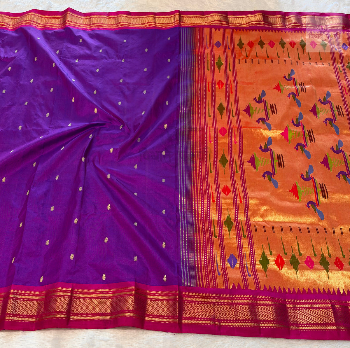 Handloom Pure Silk Double Pallu Paithani Saree - Magenta