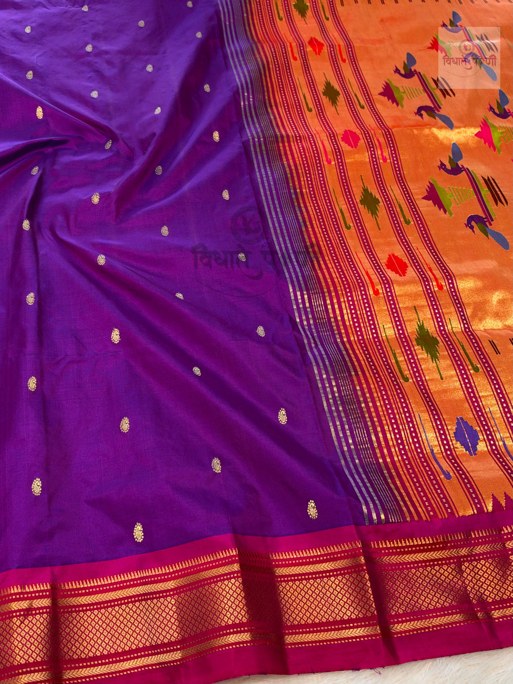 Handloom Pure Silk Double Pallu Paithani Saree - Magenta