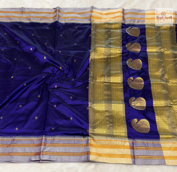 Narayanpeth Single Ply Pure Silk Saree - Purple White