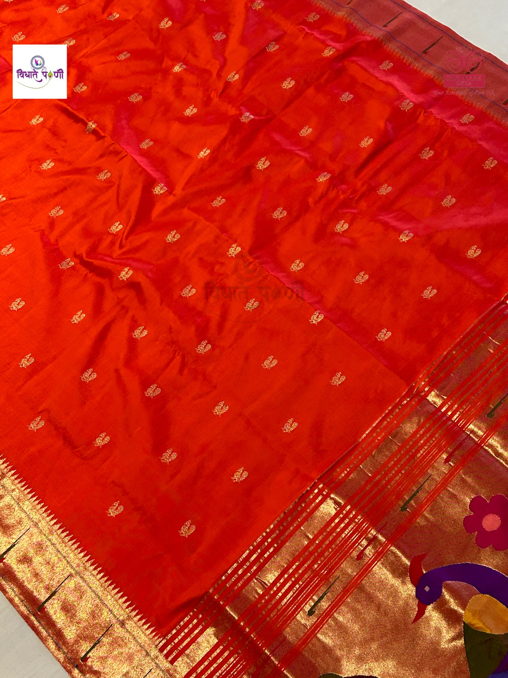 Handloom Pure Silk Single Munia Paithani Saree - Red 4