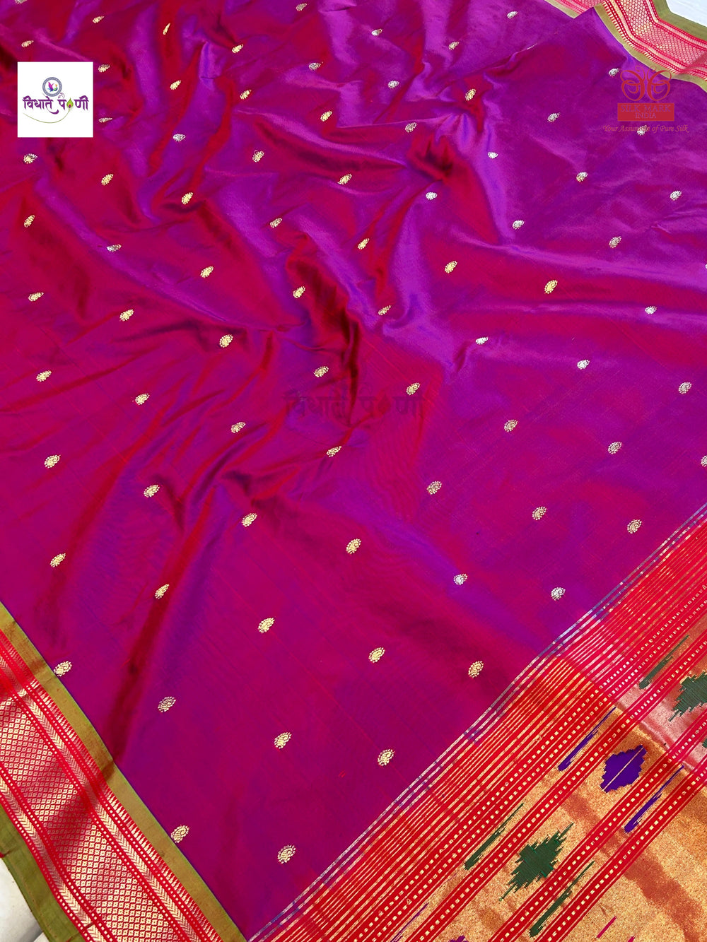 Handloom Pure Silk Double Pallu Paithani Saree - Pomegranate