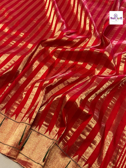 Handloom Pure Silk Single Munia Paithani Saree- Stripes