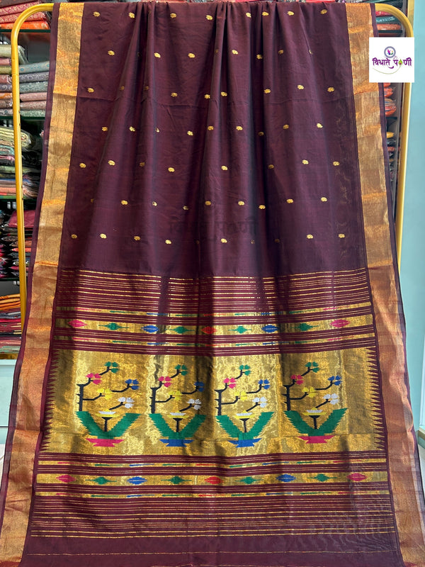 Handloom Pure Cotton Paithani Saree- Asawali Pallu