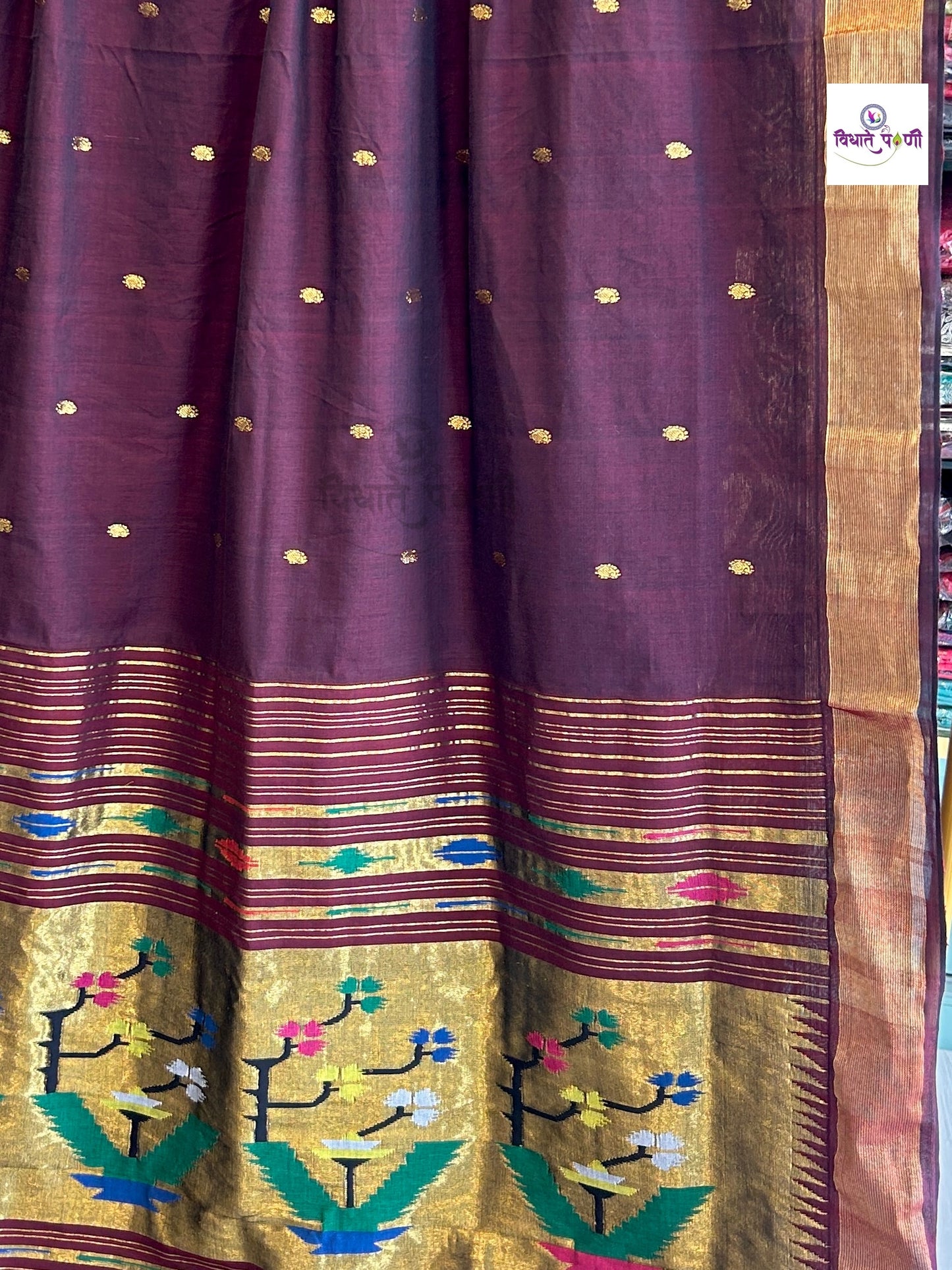 Handloom Pure Cotton Paithani Saree- Asawali Pallu