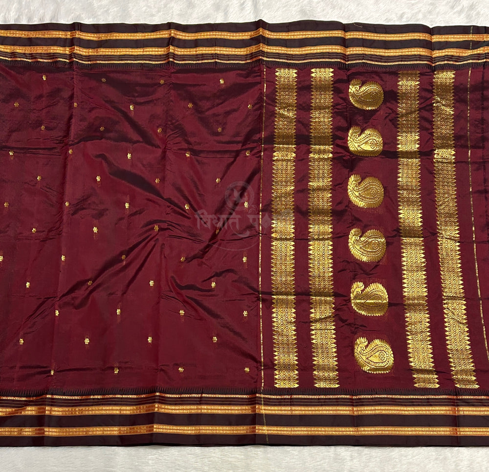 Narayanpeth Single Ply Pure Silk Saree - Marron