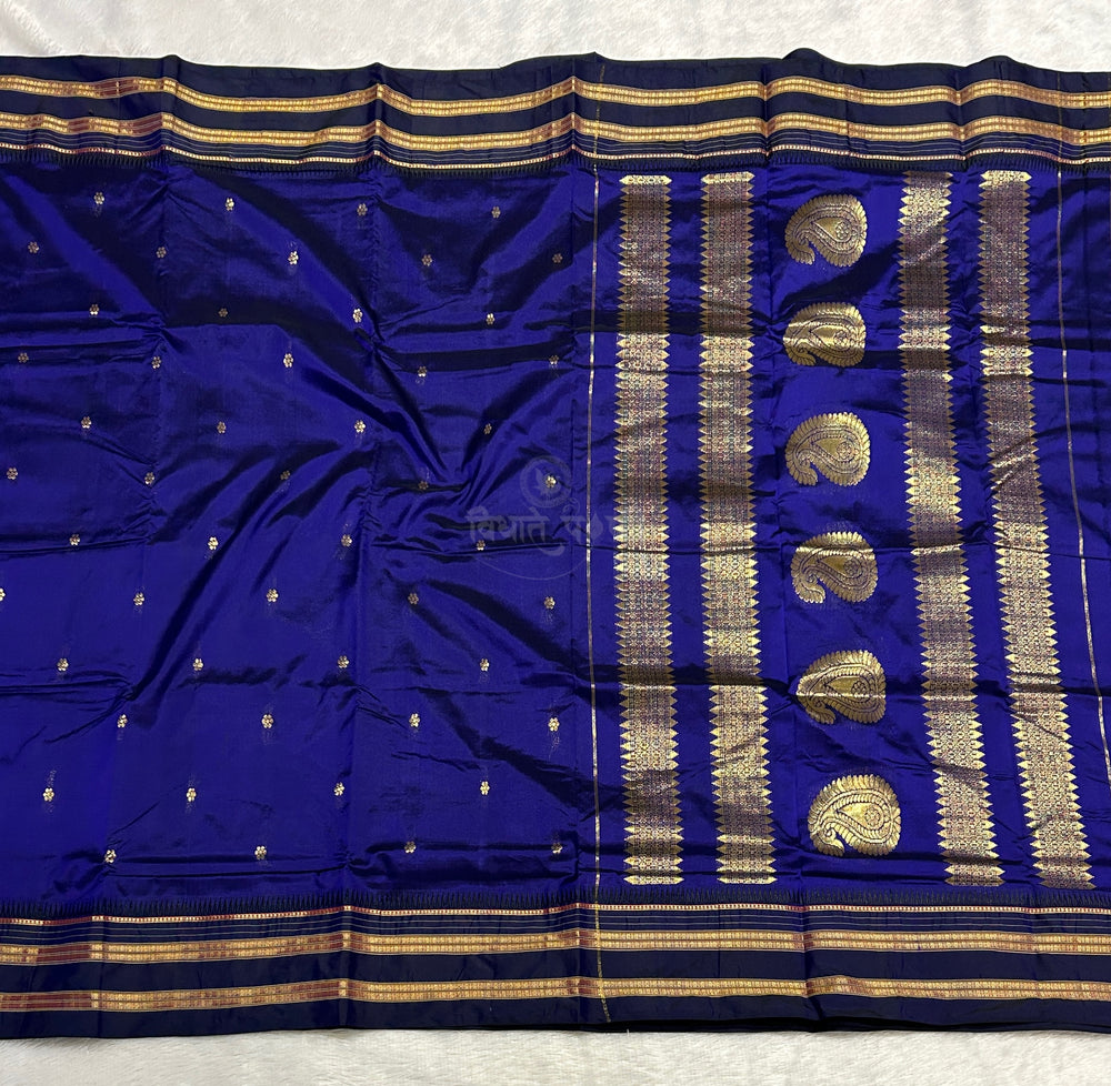 Narayanpeth Single Ply Pure Silk Saree - Blue