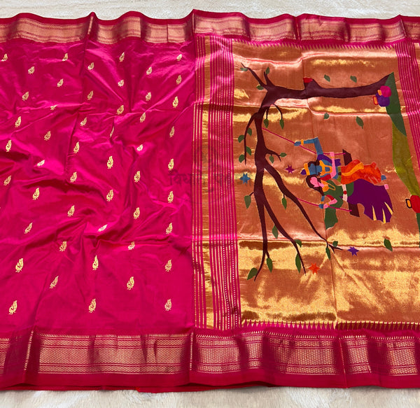Handloom Pure Silk Designer Pallu Paithani Saree - Radha Krishna