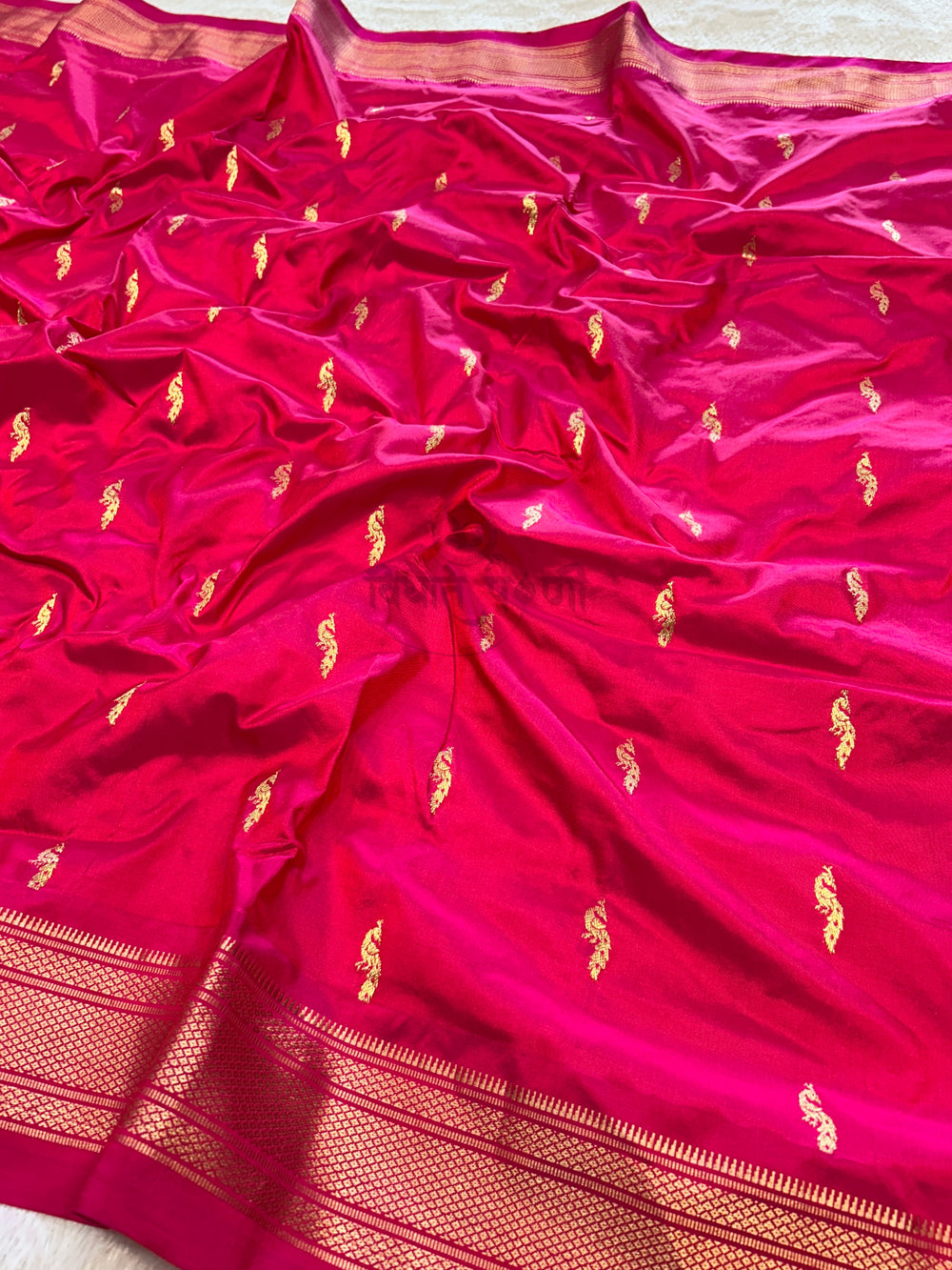 Handloom Pure Silk Paithani Saree - Designer Pallu -Radha Krishna — pallu with zari brocade detail — Vidhate Paithani, Yeola