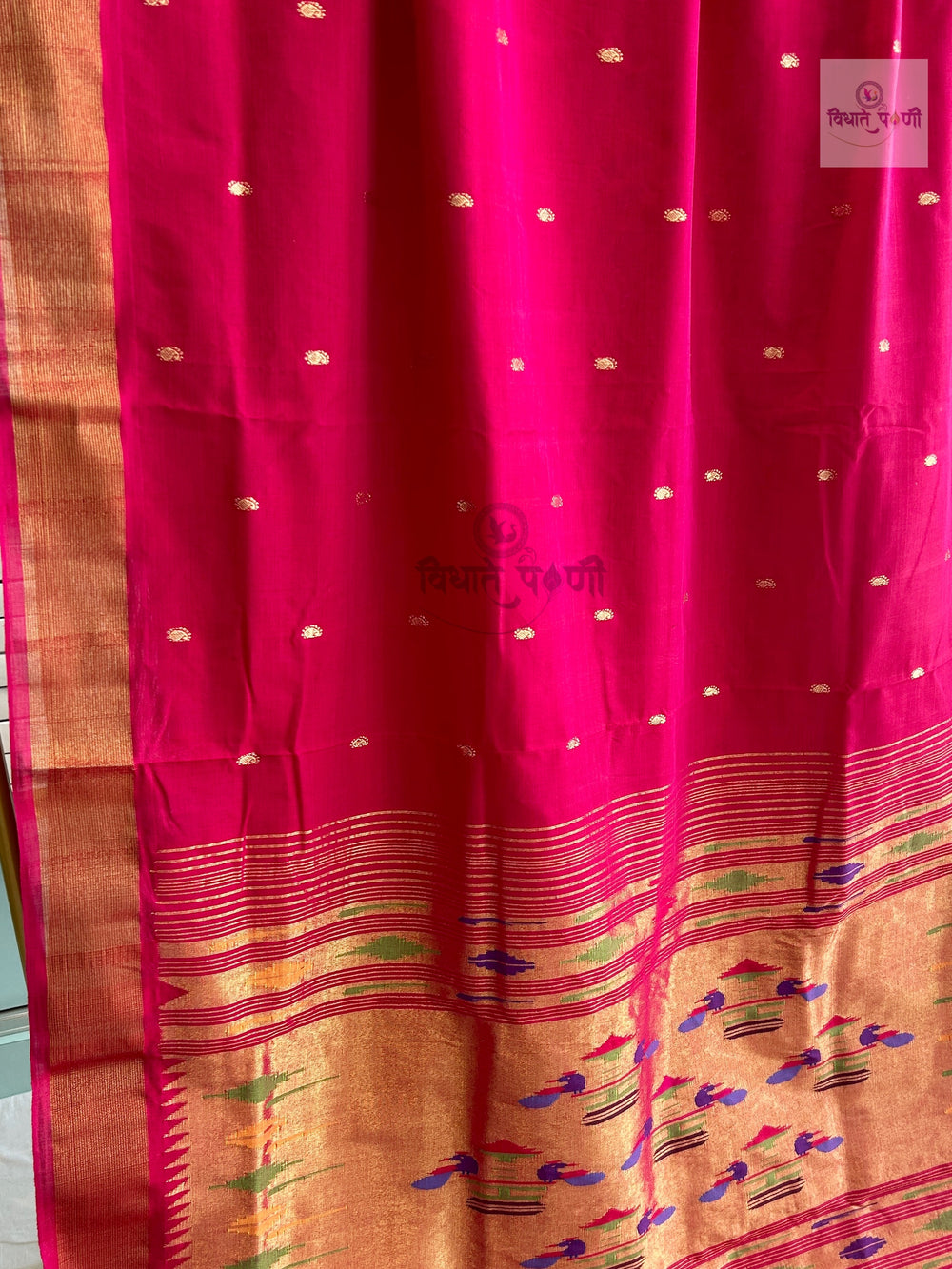 Handloom Pure Cotton Paithani Saree - Double Pallu - RED & PINK MIX