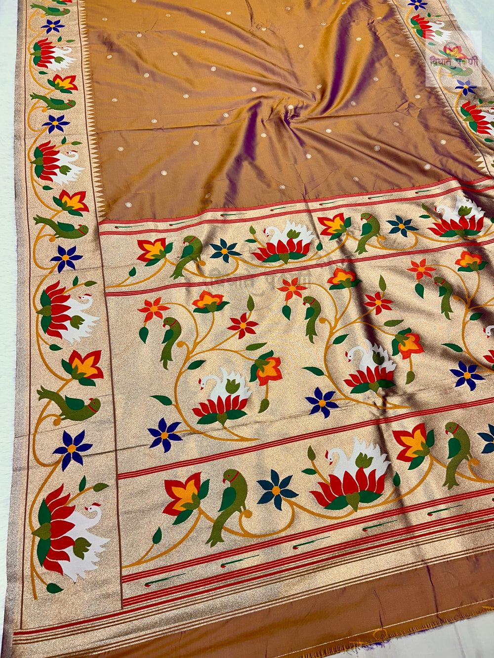 Soft Silk Lotus- Swan Paithani Saree- Rust
