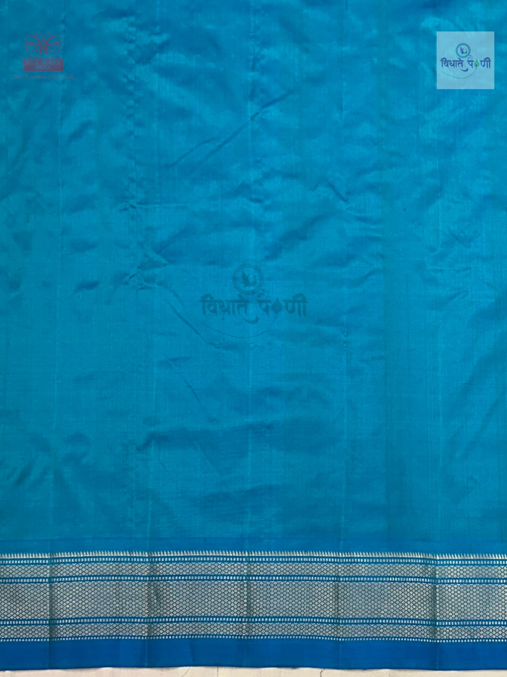 Handloom Pure Silk Chandrakor Butta Paithani Saree - Sea Blue