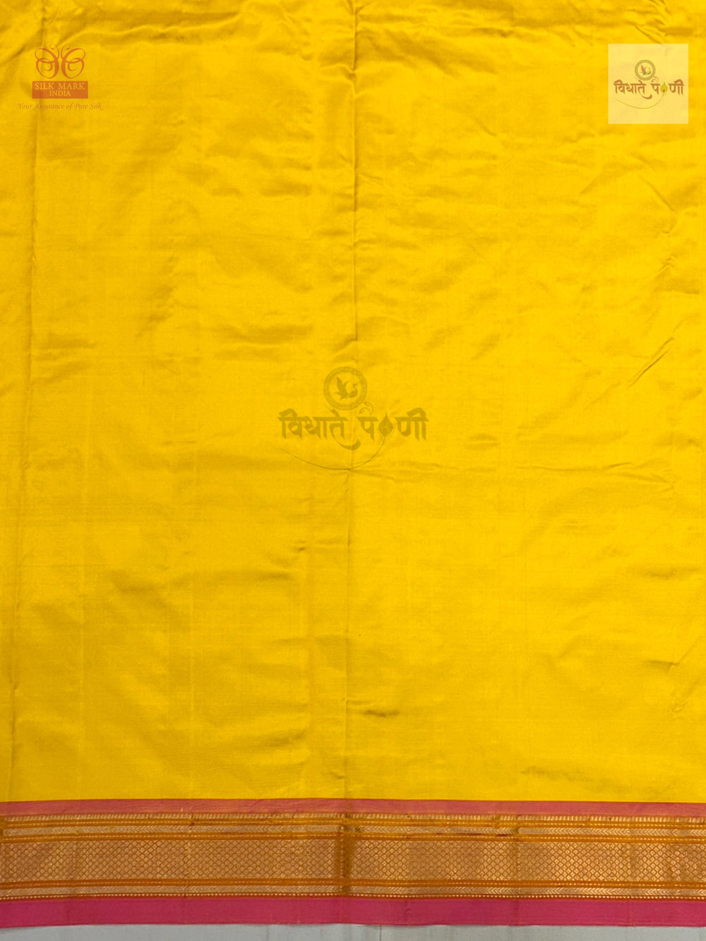 Handloom Pure Silk Chandrakor Butta Paithani Saree - Lemon Yellow
