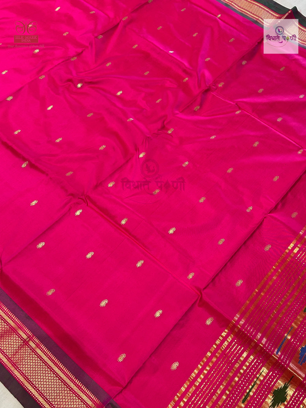 Handloom Pure Silk Single Pallu Paithani Saree- Hot Pink