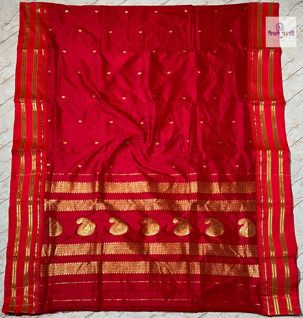 Narayanpeth Single Ply Pure Silk Saree - Red