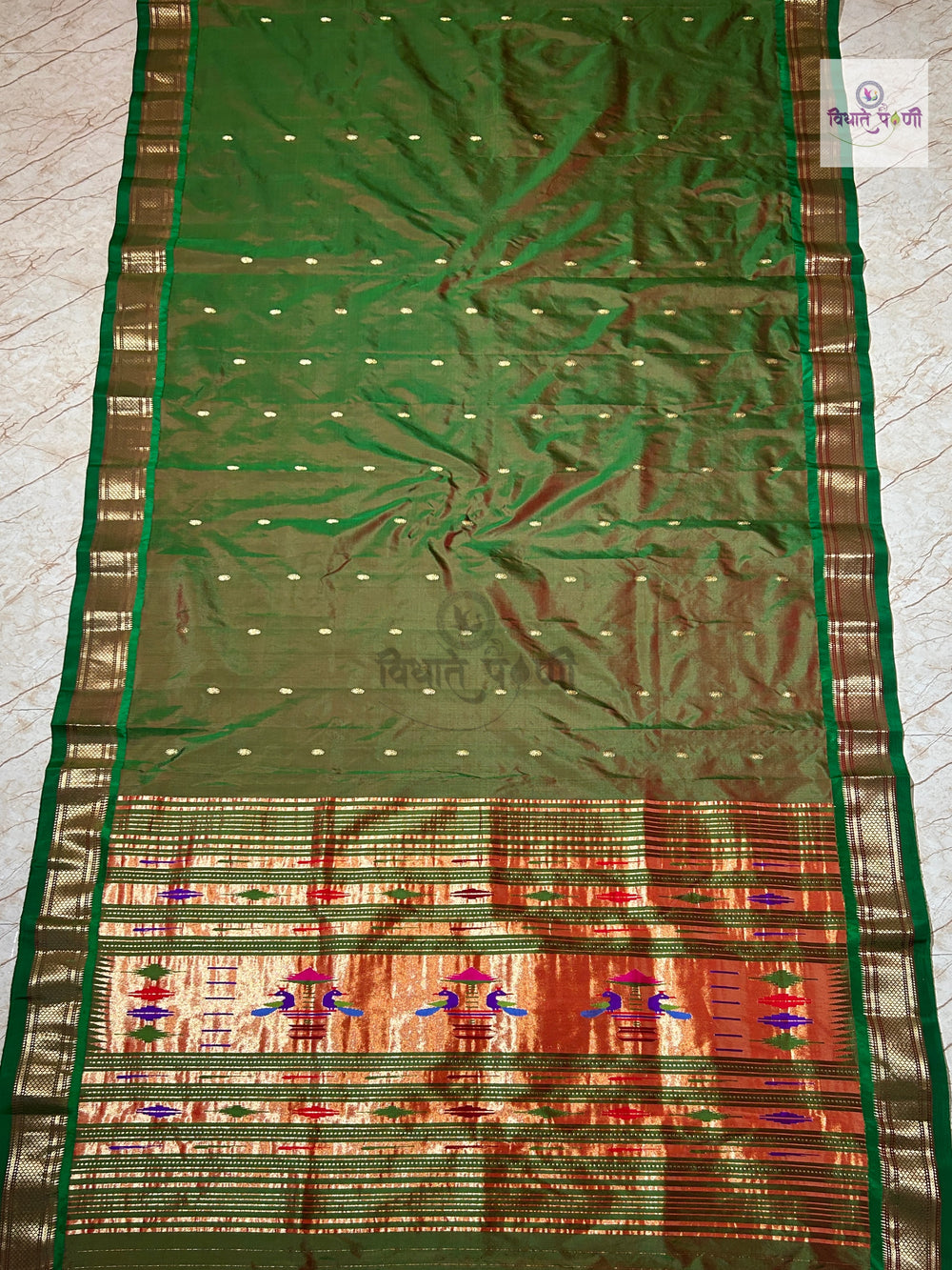 Handloom Pure Silk Single Pallu Paithani Saree- Anjeri