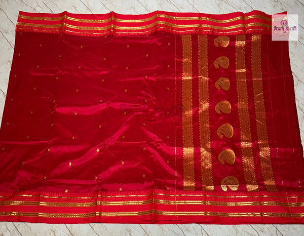 Narayanpeth Single Ply Pure Silk Saree - Red