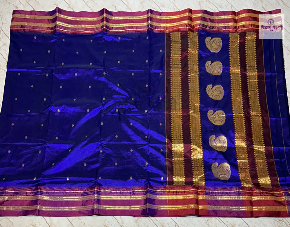Narayanpeth Single Ply Pure Silk Saree - Blue