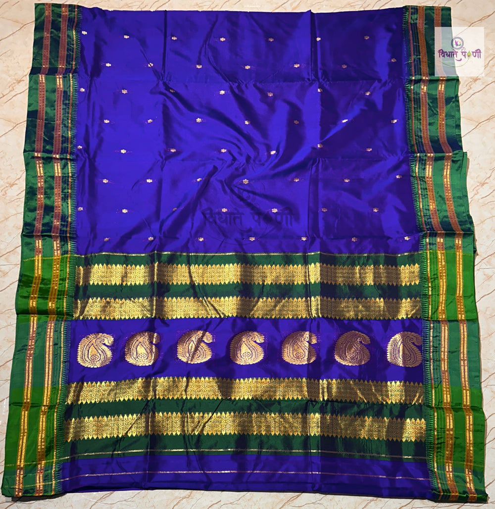 Narayanpeth Single Ply Pure Silk Saree - Bluish Purple