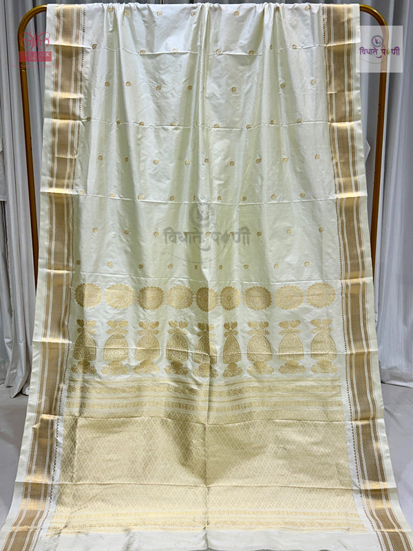 Vintage Handloom Pure Silk Paithani Saree - Off White
