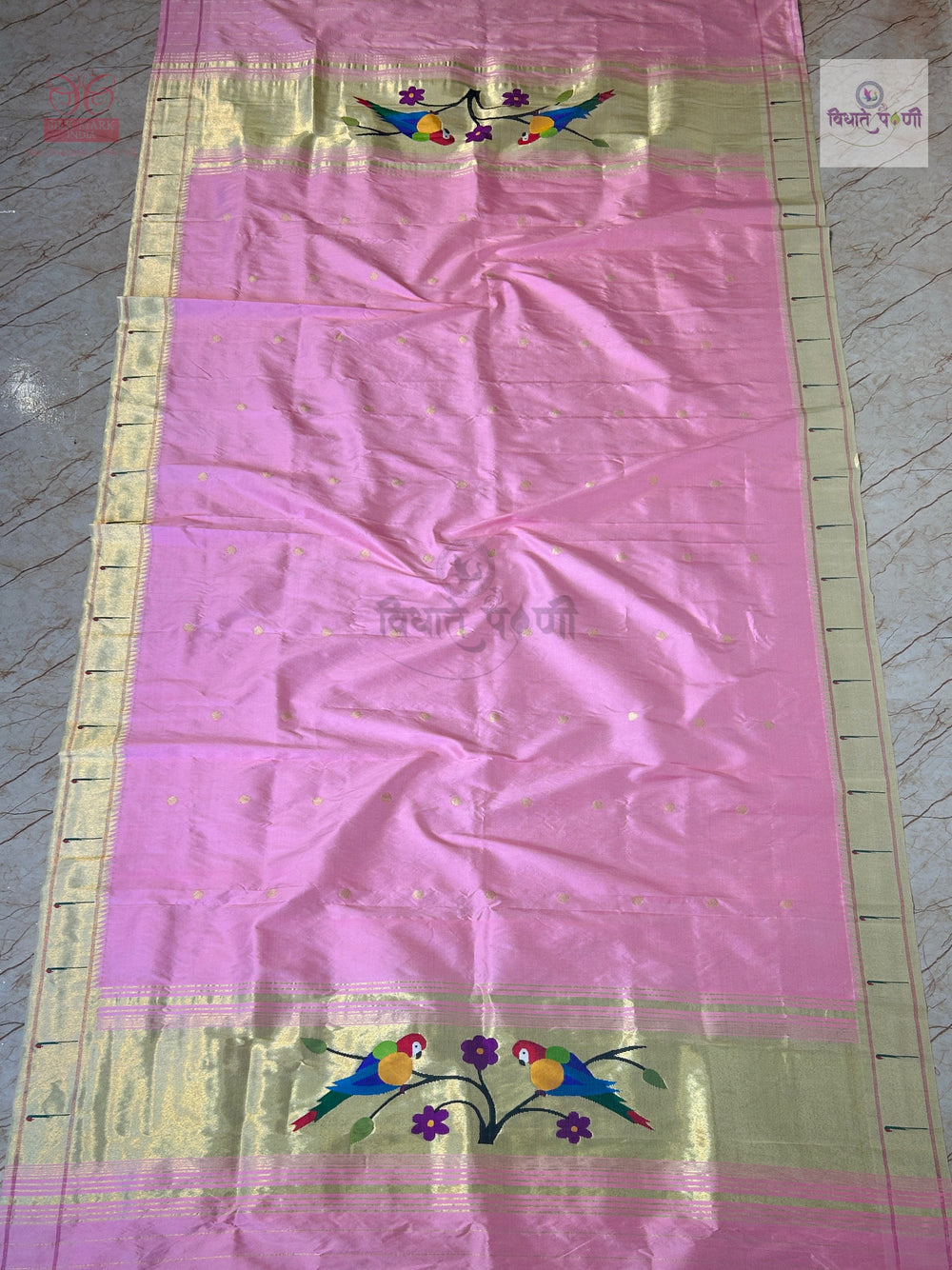 Munia Border Paithani Dupatta - Pastel Pink